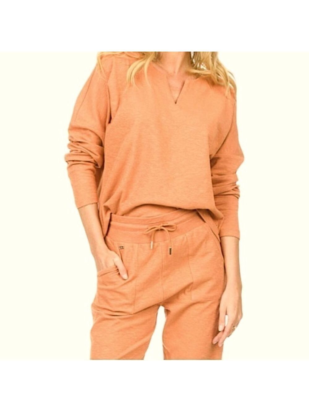Lune Active Fenna Long Sleeve Shirt Sz M Cotton Linen Rusty Orange Pullover Top